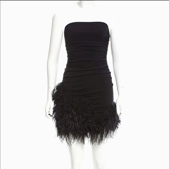 Ostrich feather hem black dress - Picture 1 of 6